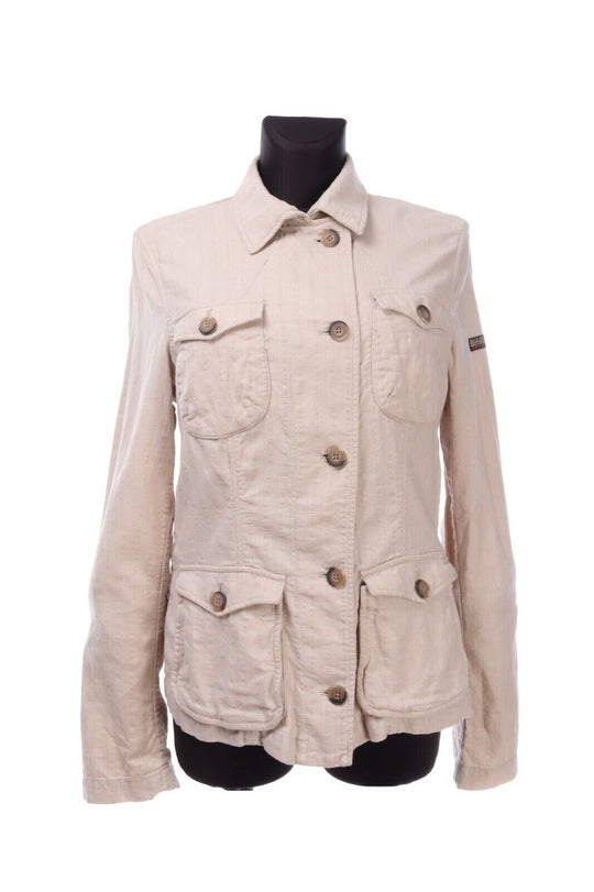 Women's NAPAPIJRI GEOGRAPHIC Ivory Cotton Linen Multipocket Jacket Size L