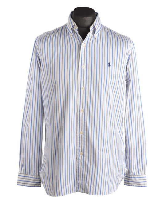 Men's POLO RALPH LAUREN Blue Striped Cotton Shirt Size 15.5 / 34