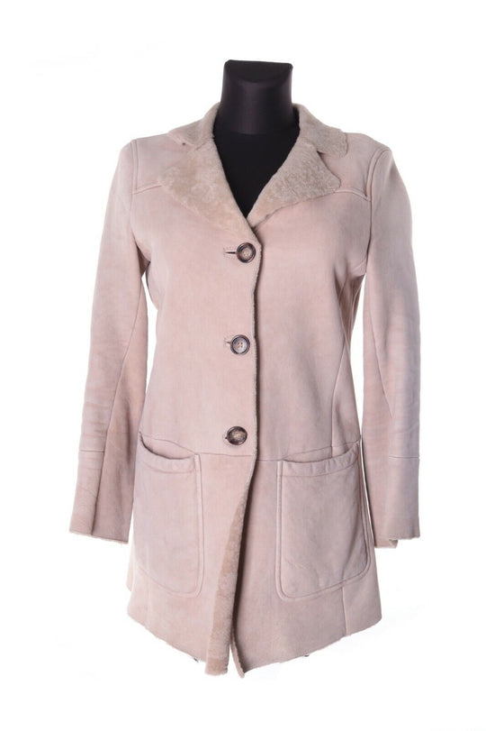 Women's PRADA MILANO Beige 100% Dyed Sheep Fur Coat Size 42
