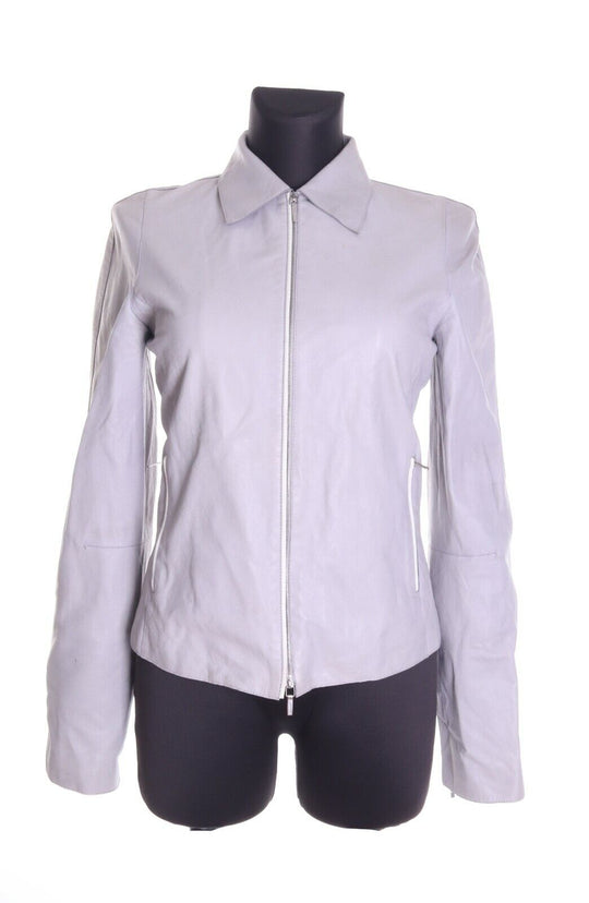 Women's JIL SANDER Grey Leather Full Zip Jacket Size L