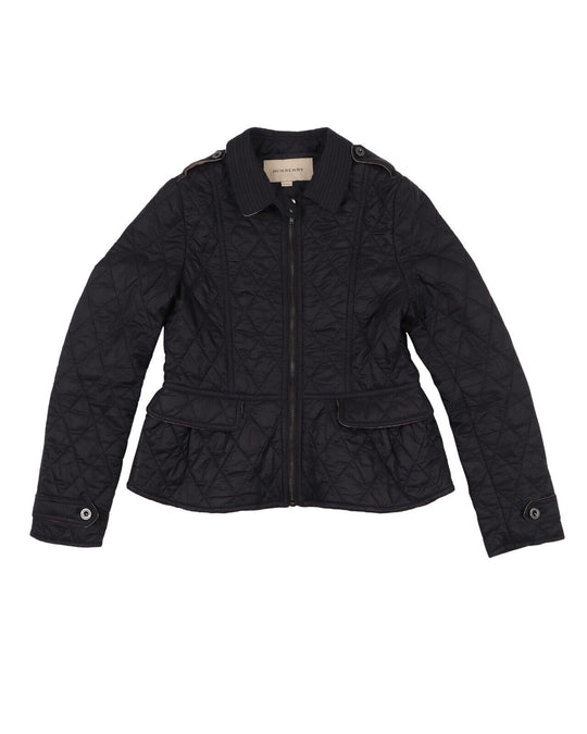 BURBERRY Quilted Jacket Black Kids Nova Check Detailed Coat Size 150 / 12 Y