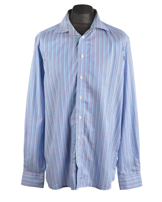 Men's ETON Contemporary Blue Striped Cotton Shirt Size 43 / 17