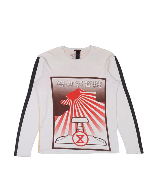CUSTO BARCELONA Long Sleeve Top White Women's Y2k Chinese Sun Print Size ~XL