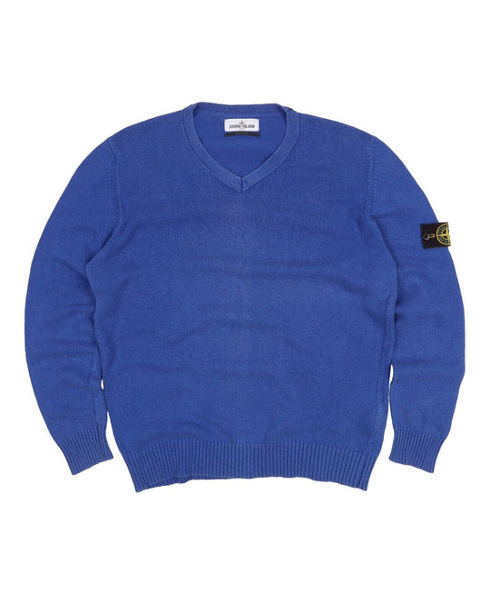 STONE ISLAND Blue V Neck Cotton Jumper Men's Size XXL