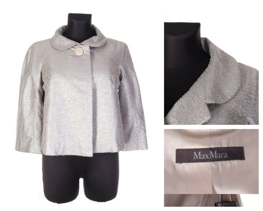 Women's MAX MARA Pianoforte Silver Acrylic Wool Silk Cropped Cape Sz uk 10 us 8