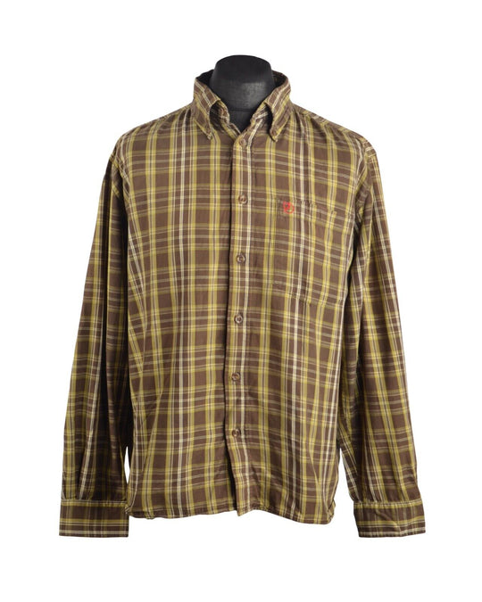 Men's FJALLRAVEN Brown Flannel Cotton Plaid Check Shirt Size L