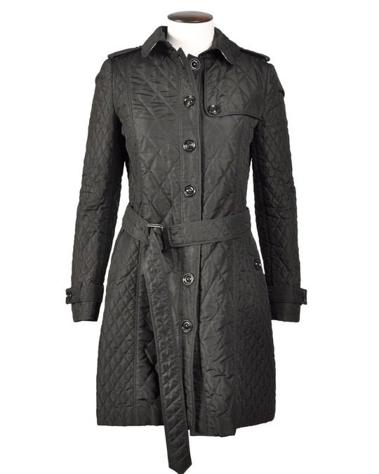 BURBERRY Quilted Trench Black Nova Check Women's Belted Coat Size 10 UK  / 8 US