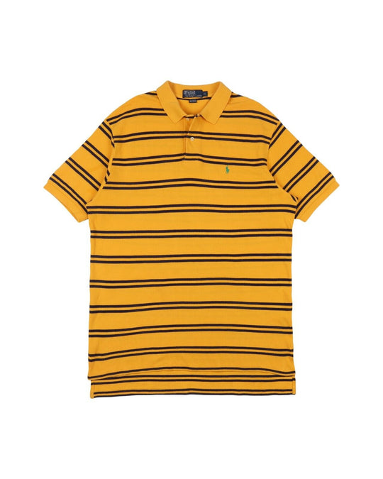 RALPH LAUREN Polo Shirt Orange Navy Striped Cotton Men's Short Sleeve Size XL