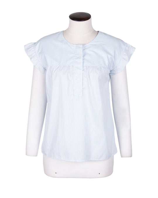APC Shirt White Blue Striped Cotton Women's Short Sleeve Top Size M