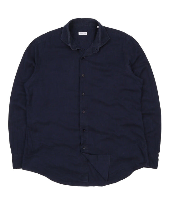 Men's SALVATORE PICCOLO Napoli Flannel Cotton Navy Blue Shirt Size 17 / 43
