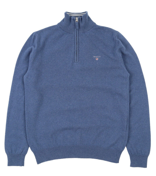 Men's GANT Blue Wool Zip Neck Jumper Size M