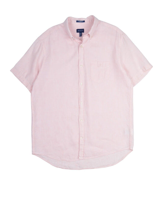 GANT Shirt Light Coral Linen Men's Button-Down Regular Fit Short Sleeve Size XL