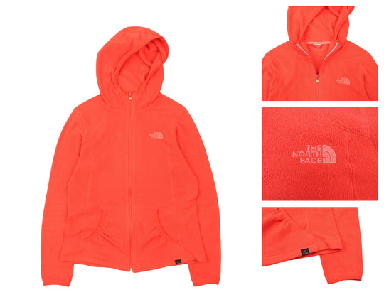 Women's THE NORTH FACE Orange Polartec Fleece Hooded Full Zip Jumper Size M