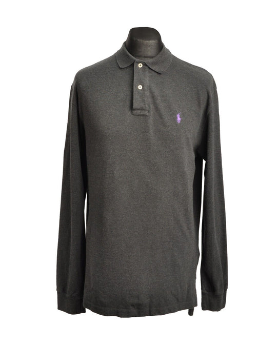 RALPH LAUREN Sweater Jumper Grey Cotton Polo Neck Men's Size L