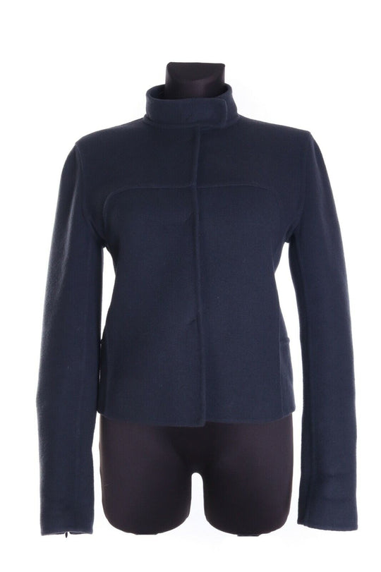 Women's COSTUME NATIONAL Navy Blue Fleece Wool Blend Short Jacket Size 44