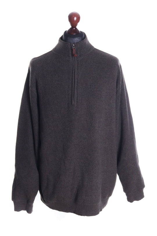Men's WOOLRICH Dark Olive 100% Cotton Zip Neck Jumper Size L