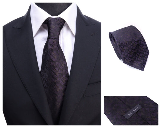 PAL ZILERI Black Purple 100% Silk Italy Tie Necktie One Size