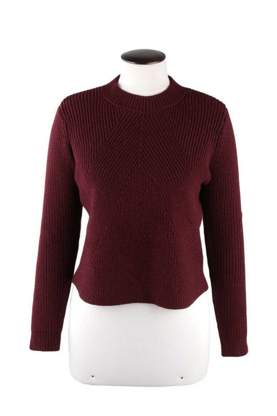 Women's SANDRO PARIS Bordeaux Red Merino Wool Sweater Jumper Size 2 / s