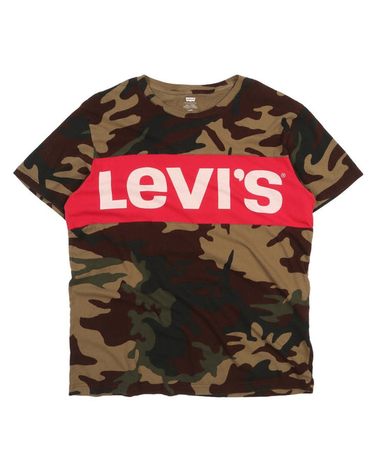 Men'S LEVI'S Camo Green Cotton Short Sleeve Logo T Shirt Size L