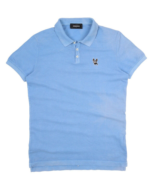 Men's DSQUARED2 Faded Blue Pique Cotton Logo Polo Shirt Size L