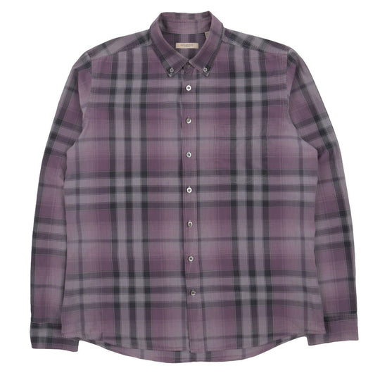 Men's BURBERRY London Grey Violet Nova Check Cotton Shirt Size L