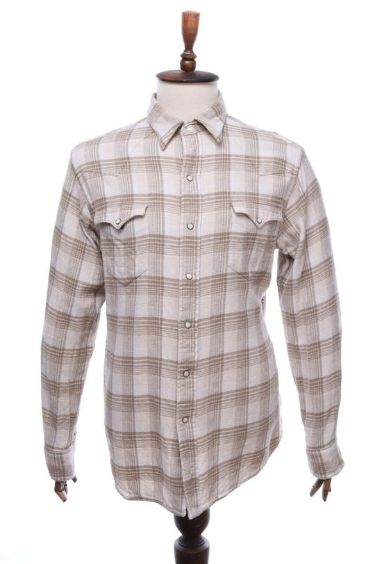 POLO RALPH LAUREN Beige Flannel Cotton Plaid Check Western Shirt Size L