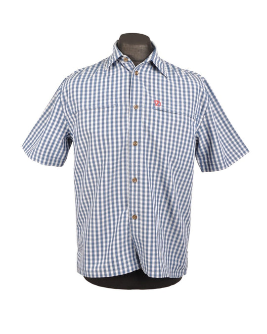 FJALLRAVEN Shirt Blue Cotton Plaid Check Men's Short Sleeve Size M