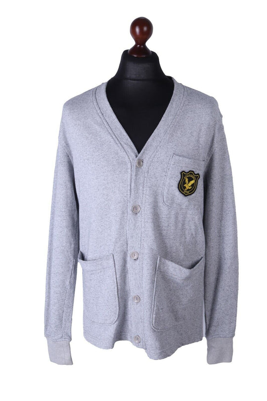 Men's LYLE & SCOTT Grey 100% Cotton V-Neck Cardigan Size L