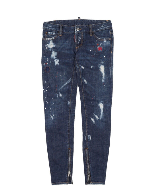 DSQUARED2 Denim Jeans Blue Painted Slim Women's Distressed Pants Size 38 IT