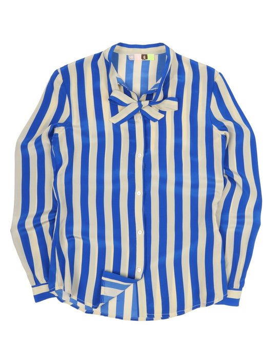 Women's MSGM Milano White Blue Striped Silk Blouse Top Size ~ S