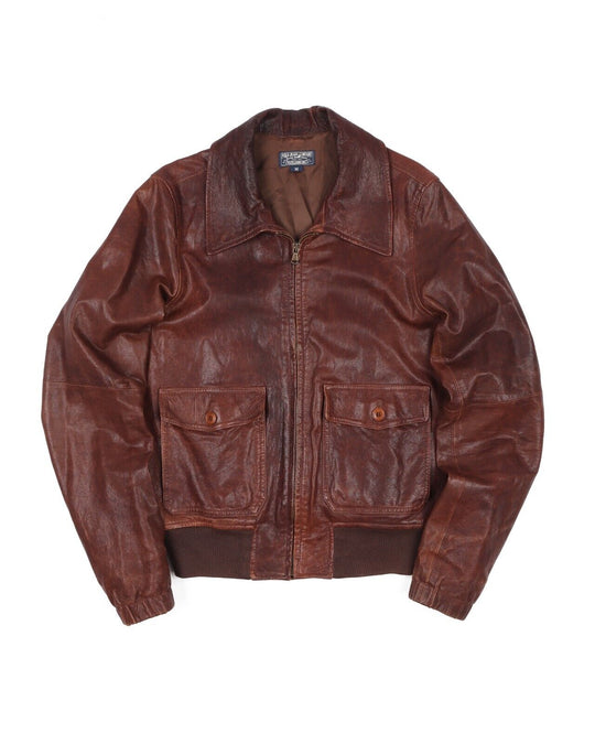 POLO JEANS COMPANY RALPH LAUREN Jacket Aviator Leather Brown Bomber Men`s Size M