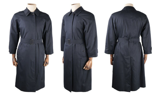 Women'S Vintage BURBERRY'S Navy Cotton Blend Belted Long Coat Size 10 EXLong