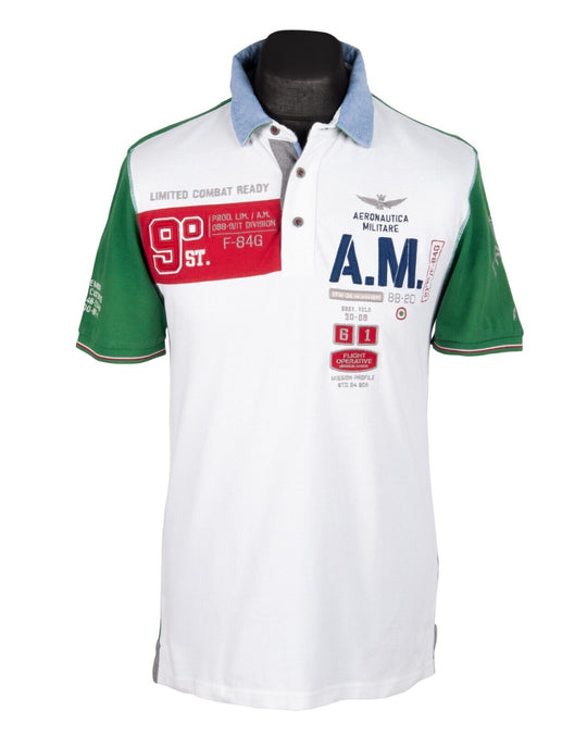 AERONAUTICA MILITARE Polo Shirt White Pique Cottont Men's Size M