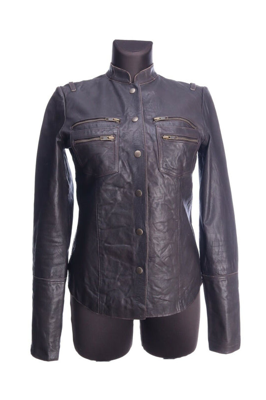 ALL SAINTS Brown Chocolate Leather Jacket Size 10