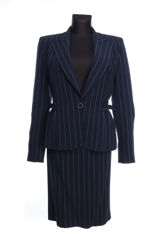 Women's MAX MARA Navy Triacetate Striped Skirt Jacket 2 Piece Suit Size 44