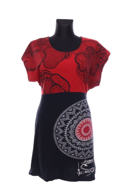 DESIGUAL Red Black YOU VERSUS ME Graphic Dress Size ~ 42
