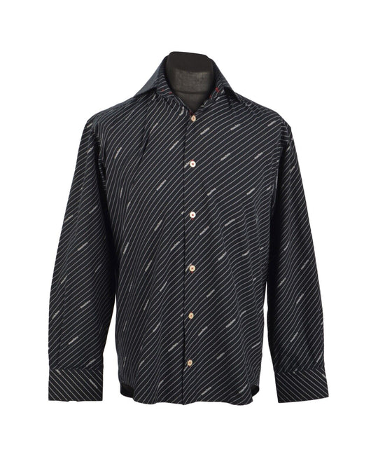 Men's Vintage MOSCHINO Jeans  Logo Striped Black Cotton Shirt Size M