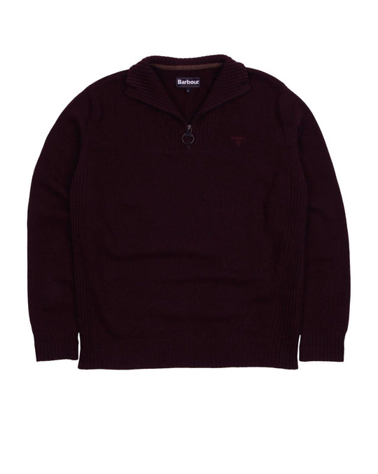 BARBOUR Zip Neck Sweater Burgundy Wool Men's Knit Pullover Size L