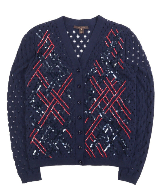 Women's LOUIS VUITTON Paris Navy Open Knit Beaded Cardigan Size s