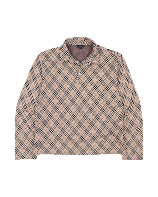 BURBERRY London Polo Shirt Brown Black Nova Check Men's Long Sleeve Size L