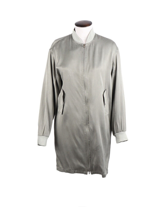 MAISON MARTIN MARGIELA 6 Line Long Bomber Gray Silk Women's Coat Size 42 IT