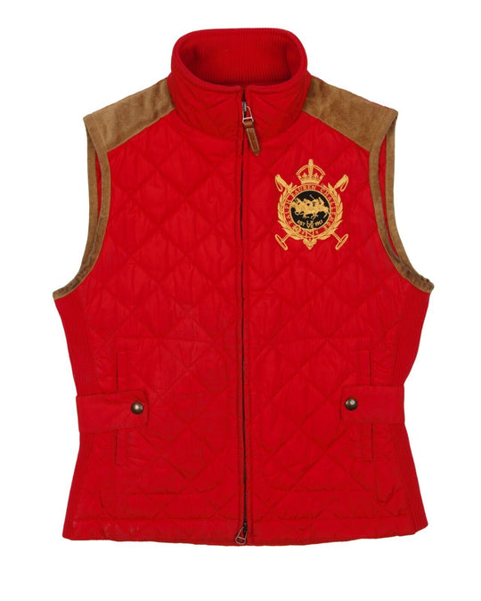 RALPH LAUREN Sport Waistcoat Red Quilted Equestrian Women's Vest Size M
