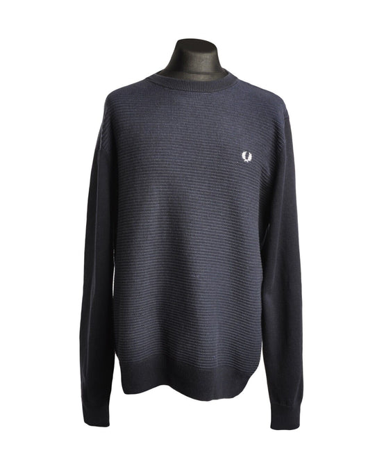 FRED PERRY Sweater Navy Wool Blend Crew Neck Ribbed Trim Mens Knit Pullover XXL