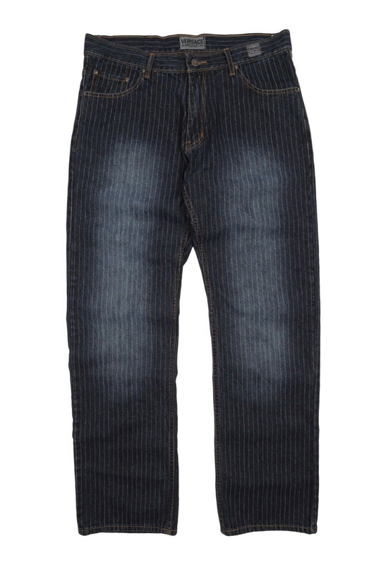 Men's Vintage VERSACE JEANS COUTURE Blue Striped Denim Jeans Pants Size 36 / 54