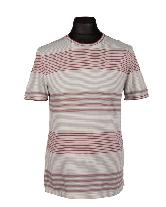 REISS T-Shirt Brown White Striped Cotton Men's Crew Neck Size M