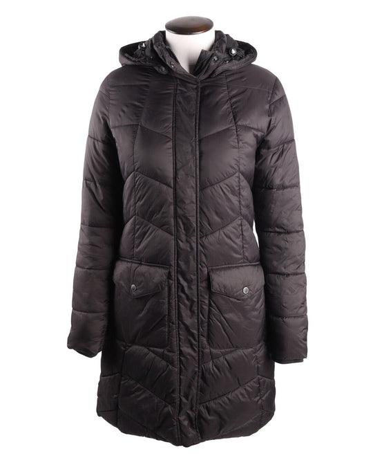 Women's BARBOUR Black Clam Quilt Puffer Long Coat Jacket Size UK 8 US 4