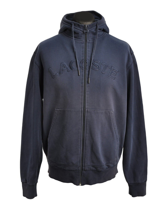 LACOSTE Hoodie Navy Blue Cotton Full Zip Mens Sweatshirt Size 5