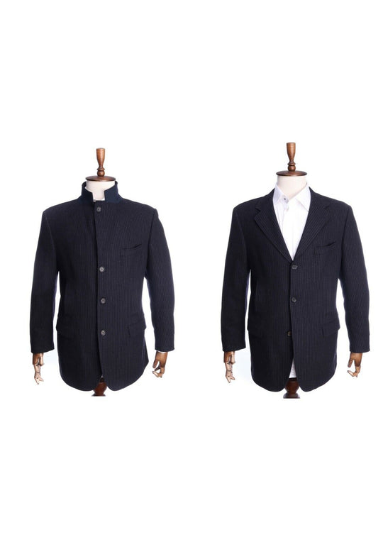 FAY Black 100% Wool Chalk Stripe Multipocket Blazer Jacket Size 50