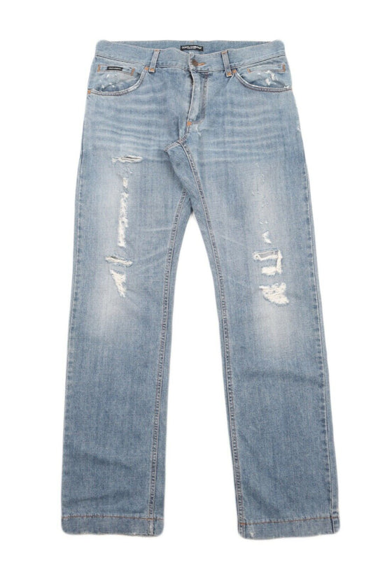 Men's DOLCE GABBANA Blue Cotton Distressed Denim Jeans Size 52 / 34