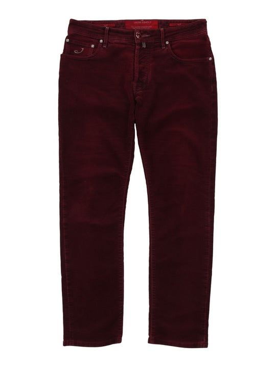 JACOB COHEN 5 Pocket Pants Bordeaux Red Velvet Cotton Mens Trousers Size 33